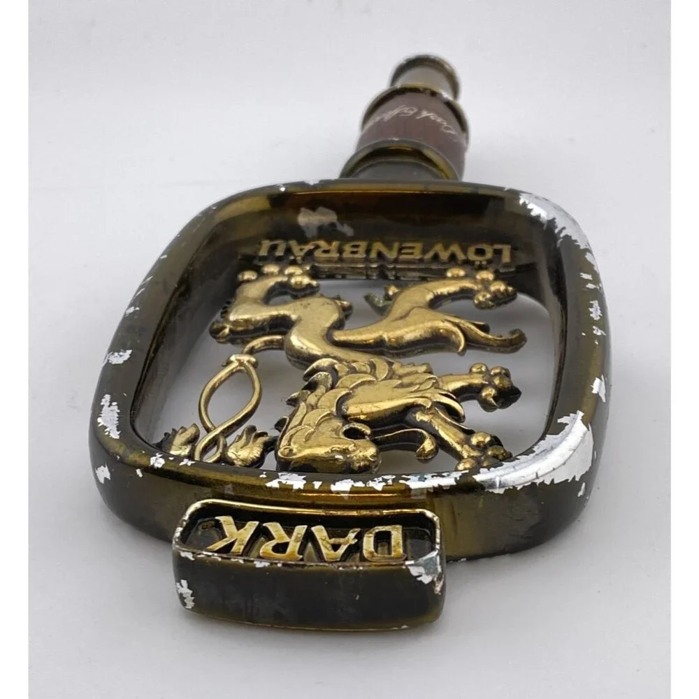 Vintage Lowenbrau Dark Special Beer Filigree Design Tap Handle Gold Metal Lion